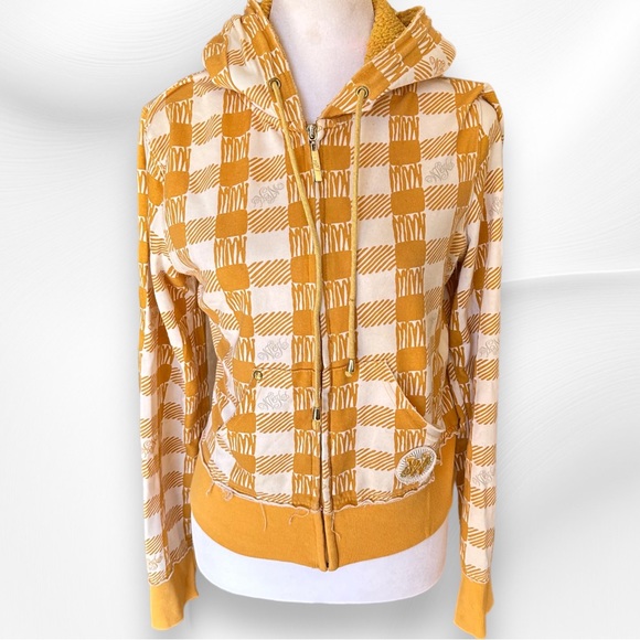 WCKD Tops - Y2K WCKD Wicked Yellow-Orange Plaid/Checkered Sweatshirt Size Large